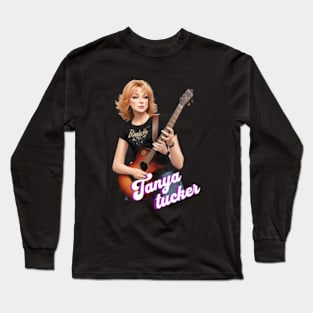 tanya tucker //retro vector playing guitar Long Sleeve T-Shirt